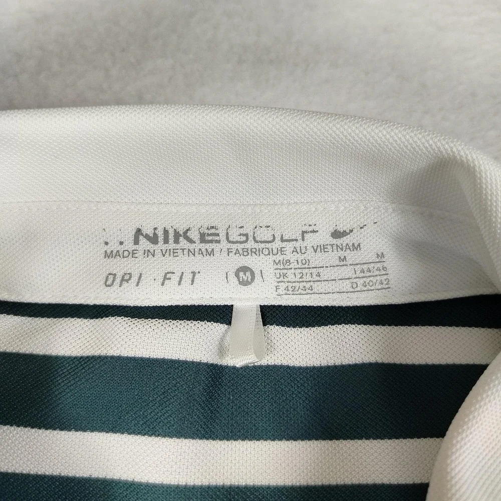 Nike Golf Polo Shirt Womens Medium‎ Green White Stripe Dri Fit Bobcat Trail